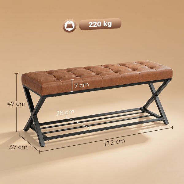 HOMCOM Panca per Scarpe d'Ingresso con Imbottitura in Pelle PU, 112x37x47 cm, Marrone | Aosom Italy