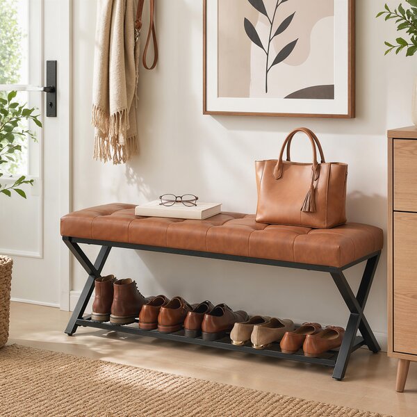 HOMCOM Panca per Scarpe d'Ingresso con Imbottitura in Pelle PU, 112x37x47 cm, Marrone | Aosom Italy
