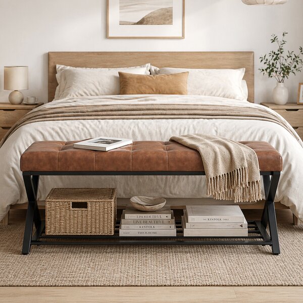 HOMCOM Panca per Scarpe d'Ingresso con Imbottitura in Pelle PU, 112x37x47 cm, Marrone | Aosom Italy