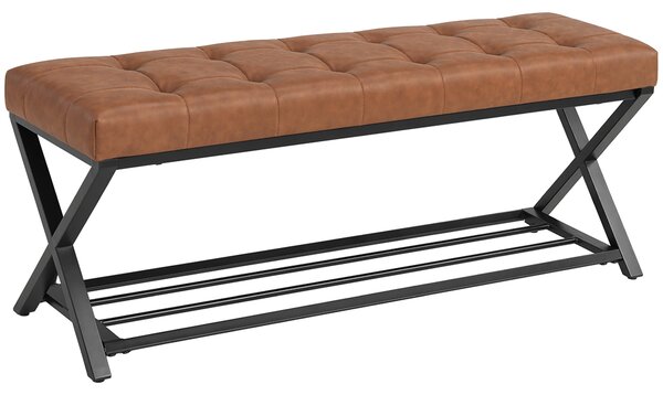 HOMCOM Panca per Scarpe d'Ingresso con Imbottitura in Pelle PU, 112x37x47 cm, Marrone | Aosom Italy