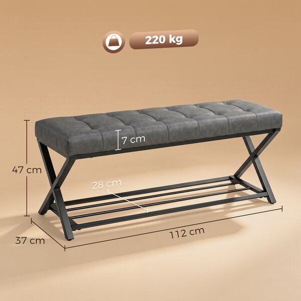 HOMCOM Panca Porta Scarpe d'Ingresso con Rivestimento in Ecopelle, 112x37x47 cm, Grigio Scuro | Aosom Italy