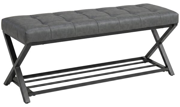 HOMCOM Panca Porta Scarpe d'Ingresso con Rivestimento in Ecopelle, 112x37x47 cm, Grigio Scuro | Aosom Italy