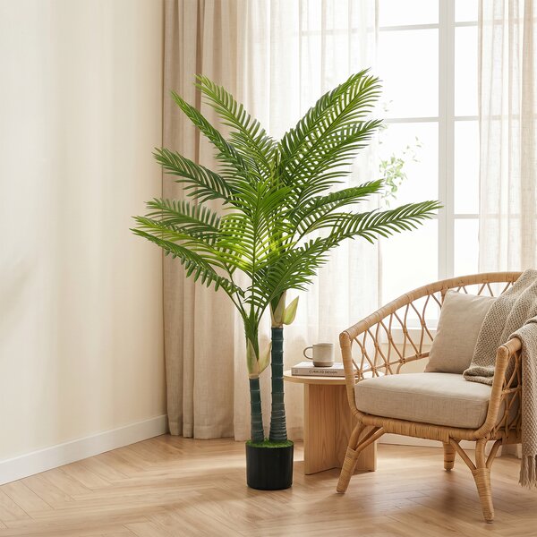 HOMCOM Palma Artificiale 150 cm in Vaso con 16 Fronde per Soggiorno e Balcone Decorazione, Verde | Aosom Italy