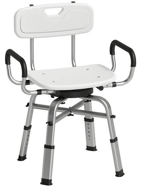 HOMCOM Sedia per Doccia Girevole ad Altezza Regolabile con Braccioli, Schienale, Capacità 150 kg, Bianco | Aosom Italy