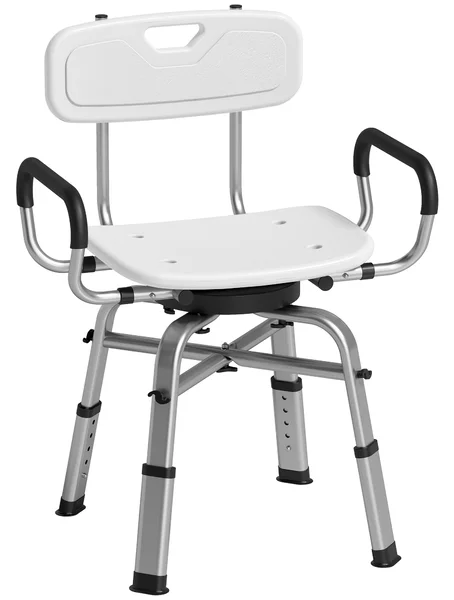 HOMCOM Sedia per Doccia Girevole ad Altezza Regolabile con Braccioli, Schienale, Capacità 150 kg, Bianco | Aosom Italy