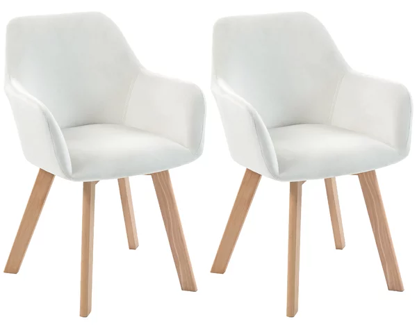 HOMCOM Set da 2 sedie da pranzo Poltrona Seduta imbottita in tessuto effetto velluto Piedi in legno, crema | Aosom Italy