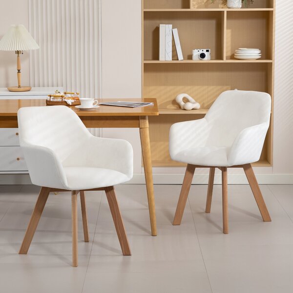 HOMCOM Set da 2 sedie da pranzo Poltrona Seduta imbottita in tessuto effetto velluto Piedi in legno, crema | Aosom Italy