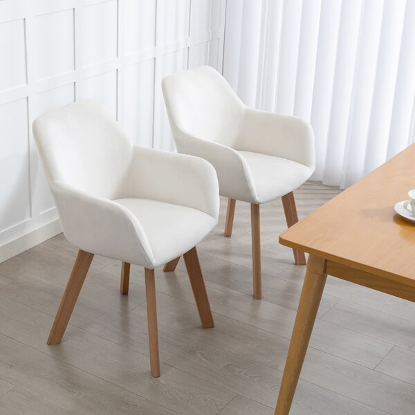 HOMCOM Set da 2 sedie da pranzo Poltrona Seduta imbottita in tessuto effetto velluto Piedi in legno, crema | Aosom Italy