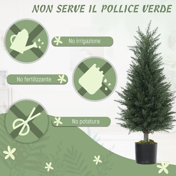 Outsunny Set 2 Piante Finte di Cipressi Alberi Anti-UV, Ø40x90 cm, Verde | Aosom Italy