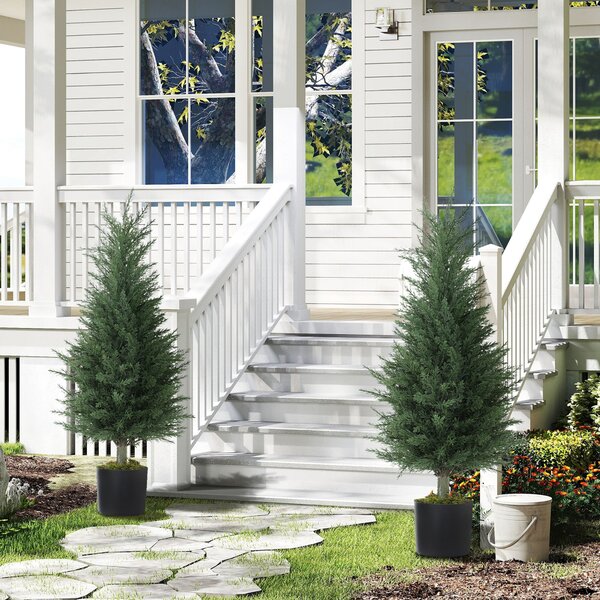 Outsunny Set 2 Piante Finte di Cipressi Alberi Anti-UV, Ø40x90 cm, Verde | Aosom Italy