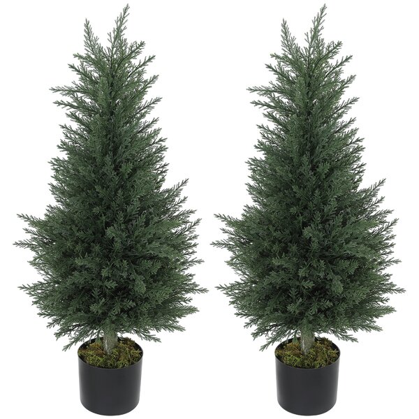 Outsunny Set 2 Piante Finte di Cipressi Alberi Anti-UV, Ø40x90 cm, Verde | Aosom Italy