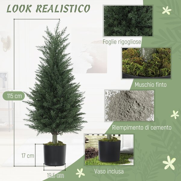 Outsunny Set 2 Piante Finte di Cipressi Alberi Anti-UV, Ø40x90 cm, Verde | Aosom Italy