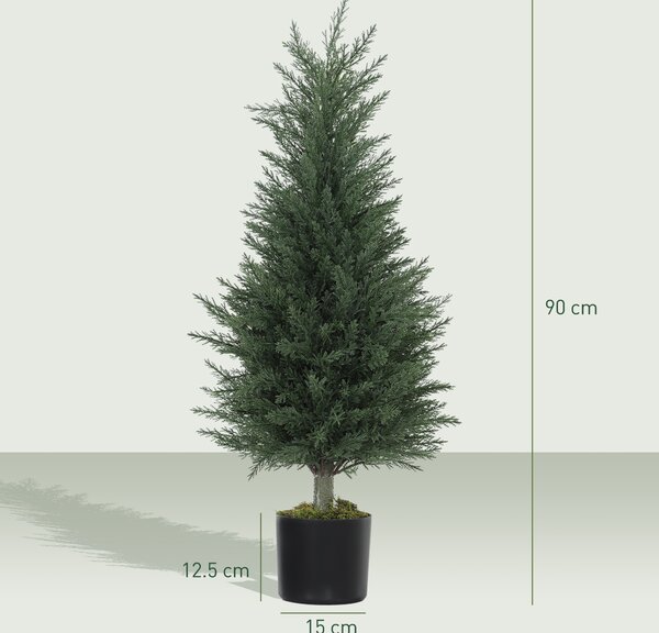 Outsunny Set 2 Piante Finte di Cipressi Alberi Anti-UV, Ø40x90 cm, Verde | Aosom Italy