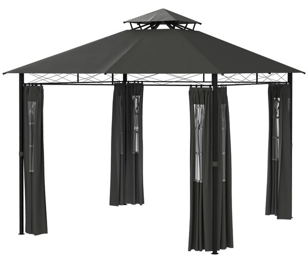 Outsunny Gazebo da Festa Gartenpavillon, 2,95 x 2,95 x 2, 85 m, Grigio scuro