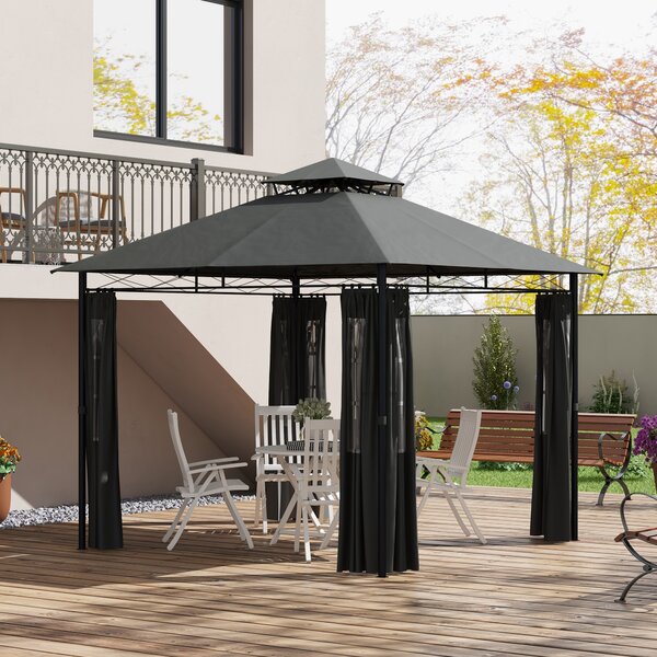 Outsunny Gazebo da Festa Gartenpavillon, 2,95 x 2,95 x 2, 85 m, Grigio scuro