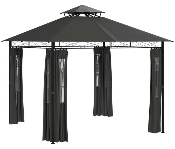Outsunny Gazebo da Festa Gartenpavillon, 2,95 x 2,95 x 2, 85 m, Grigio scuro