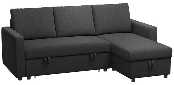 HOMCOM Divano angolare convertibile modulabile con chaise longue reversibile, contenitore e 3 cuscini per lo schienale, nero