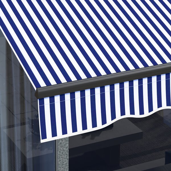 Outsunny Tendalino Protezione Solare Tendalino da Terrazza, incluso Manovella, resistente alle intemperie, 247 cm x 295 cm, Blu + Bianco