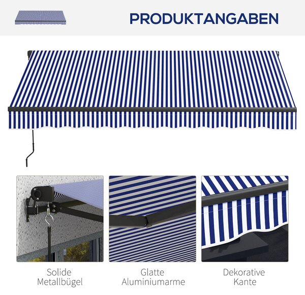 Outsunny Tendalino Protezione Solare Tendalino da Terrazza, incluso Manovella, resistente alle intemperie, 247 cm x 295 cm, Blu + Bianco