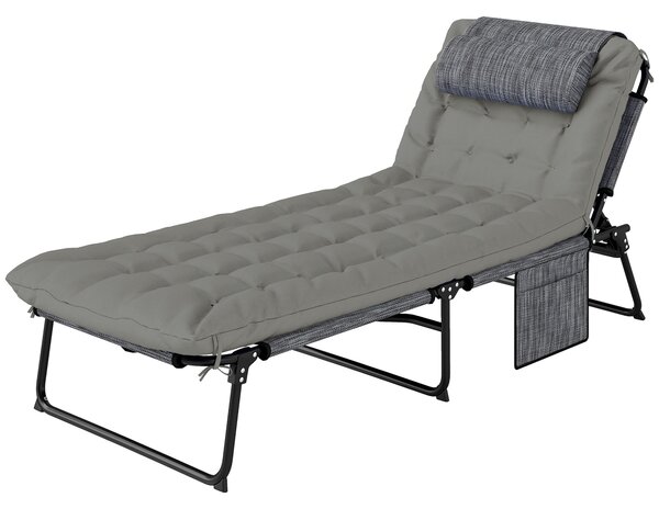 Outsunny Lettino da Giardino Pieghevole e Reclinabile con Tasca Laterale, 68x189x30 cm, Nero e Grigio