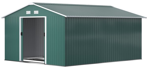 Outsunny Casetta da Giardino in Acciaio Porta Attrezzi, 2 Porte Scorrevoli, 4 Prese d’Aria, 340x386x200 cm, Verde | Aosom Italy