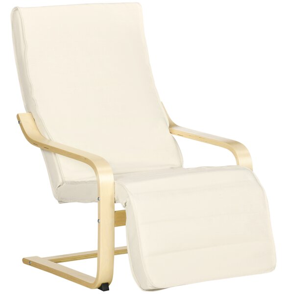 HOMCOM Poltrona Relax con Poggiapiedi a 5 Livelli e Poggiatesta, Legno di Betulla e Tessuto, 66,5x94x100 cm, Crema | Aosom Italy