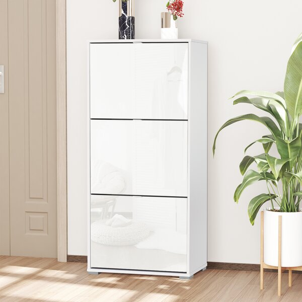 HOMCOM Mobile a Scarpe Armadio a scarpe 3 ante ribaltabili 3 scomparti in legno 60L x 26P x 124A cm Bianco laccato