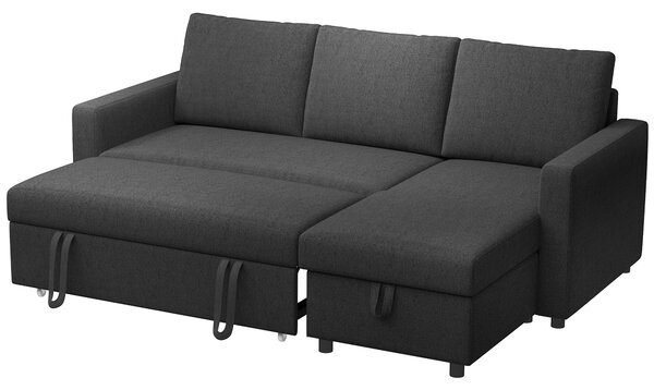 HOMCOM Divano angolare convertibile modulabile con chaise longue reversibile, contenitore e 3 cuscini per lo schienale, nero