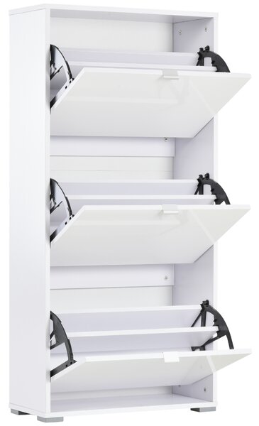 HOMCOM Mobile a Scarpe Armadio a scarpe 3 ante ribaltabili 3 scomparti in legno 60L x 26P x 124A cm Bianco laccato