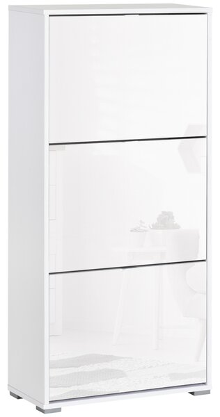 HOMCOM Mobile a Scarpe Armadio a scarpe 3 ante ribaltabili 3 scomparti in legno 60L x 26P x 124A cm Bianco laccato