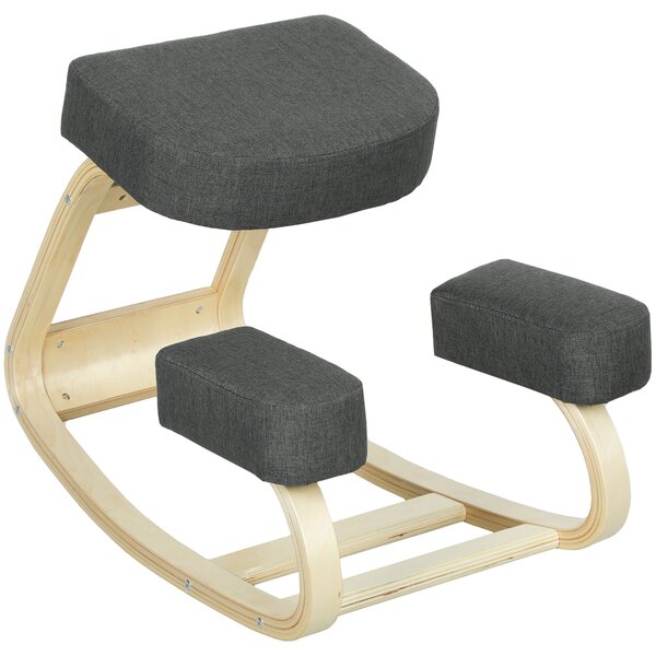 Vinsetto Sedia Ergonomica con Inginocchiatoio in Legno di Betulla e Cuscino, 51x69x58 cm, Grigio | Aosom Italy
