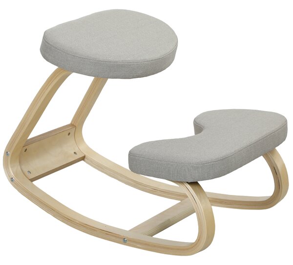 HOMCOM Sedia Inginocchiatoio con Movimento a Dondolo, in Tessuto e Legno di Betulla, 50x73x55 cm, Grigio | Aosom Italy