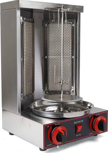 Griglia girevole BBQ in acciaio inossidabile, rotazione a 360°, 3000 W, 2 bruciatori