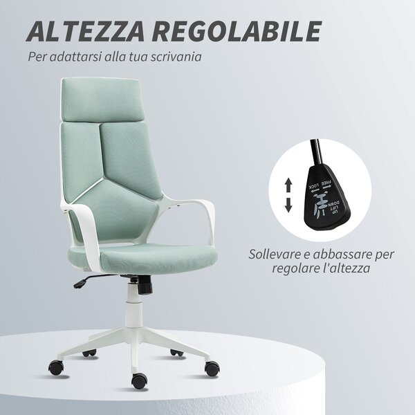 HOMCOM Sedia da Ufficio in Tessuto con Dondolo, Altezza Regolabile e Seduta Girevole, 63x63x117-127 cm, Verde | Aosom Italy