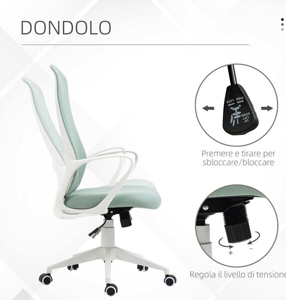 Vinsetto Sedia da Ufficio Ergonomica e Imbottita con Altezza Regolabile e Dondolo, 62x56x110-119.5 cm, Verde | Aosom Italy