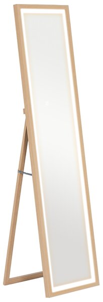 HOMCOM Grande specchio da terra, specchio da parete o da terra rettangolare, 40 x 160 cm con illuminazione a LED 3 colori, rovere | Aosom Italy