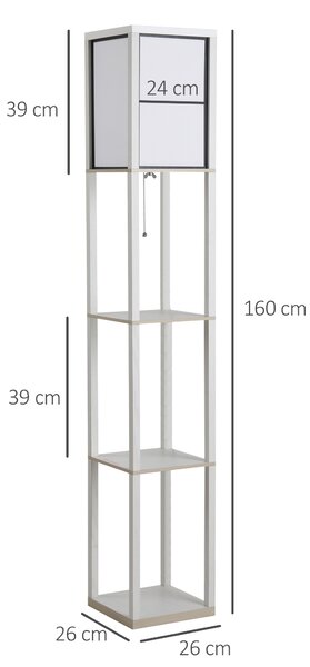 HOMCOM Lampada da Terra 40W con 3 Mensole e Interruttore a Pedale, in Legno e Acrilico, 26x26x160 cm, Bianco | Aosom Italy