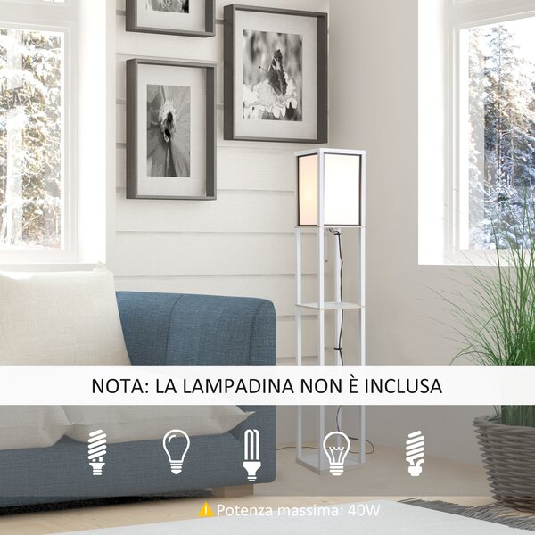 HOMCOM Lampada da Terra 40W con 3 Mensole e Interruttore a Pedale, in Legno e Acrilico, 26x26x160 cm, Bianco | Aosom Italy