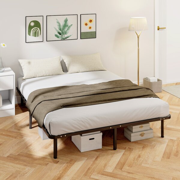 Rete Fissa Letto Matrimoniale 190x160x31 cm a 28 Doghe con Spazio Sottostante in Legno e Acciaio Nero e Legno