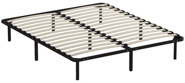 Rete Fissa Letto Matrimoniale 190x160x31 cm a 28 Doghe con Spazio Sottostante in Legno e Acciaio Nero e Legno