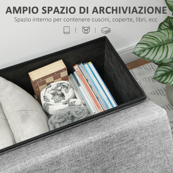 HOMCOM Panca Contenitore Pieghevole con Schienale e Vano da 77L, Rivestimento in Tessuto, 76x50x73 cm, Grigio | Aosom Italy