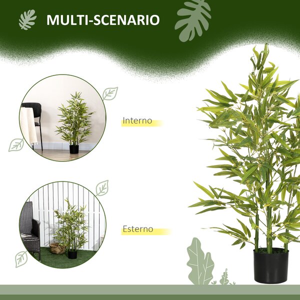 HOMCOM Pianta di Bambu Artificiale Alta 90 cm da 504 Foglie in PEVA e PP Verde con Vaso in Cemento Ø15x12.5 cm | Aosom Italy