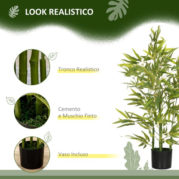 HOMCOM Pianta di Bambu Artificiale Alta 90 cm da 504 Foglie in PEVA e PP Verde con Vaso in Cemento Ø15x12.5 cm | Aosom Italy