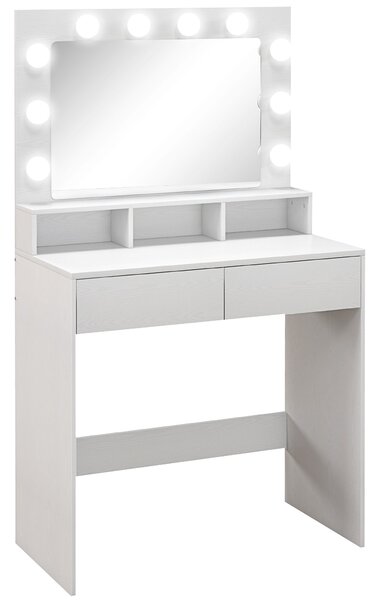 HOMCOM Tavolo da Trucco con Specchio e 10 Luci LED Regolabili, 2 Cassetti e 3 Scomparti, 80x40x135 cm, Bianco | Aosom Italy