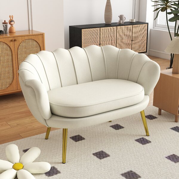 HOMCOM Divano Vintage 2 Posti in Stile Industrial Chic, Divanetto Francese per Ingresso in Velluto, 130x77x77 cm, Crema | Aosom Italy