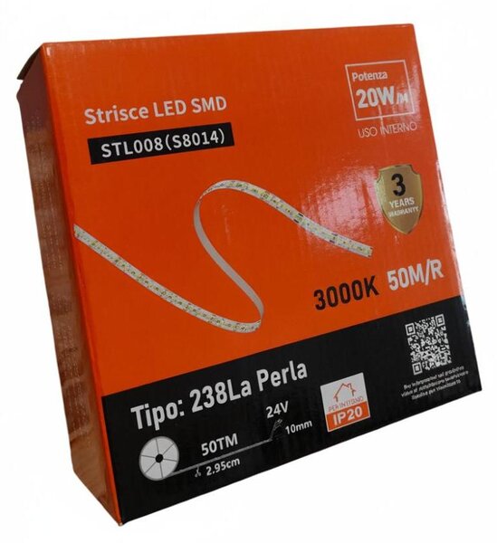Striscia LED Professionale 50 Metri per interni - Luce Calda 3000K, 24V, 2640 lm/mt, IP20 - Taglio 2.95 cm