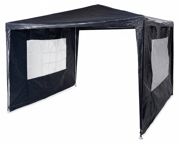 Relaxdays Gazebo 3x3 m, 2 pareti laterali, struttura in metallo, telo in PE, finestra, gazebo da festa, chiuso, blu