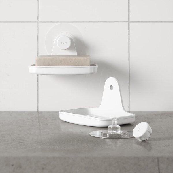 Dispenser di sapone bianco in plastica riciclata senza foratura Flex - Umbra
