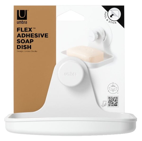 Dispenser di sapone bianco in plastica riciclata senza foratura Flex - Umbra