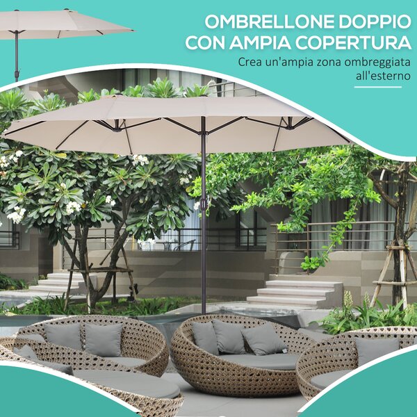 Outsunny Ombrellone Parasole da Giardino Esterno Tessuto Poliestere 4.6 x 2.4m Beige|Aosom